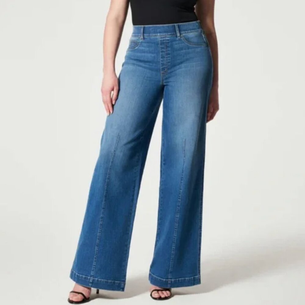 SPANX Seamed Front Wide Leg Small Tall Vintage Indigo